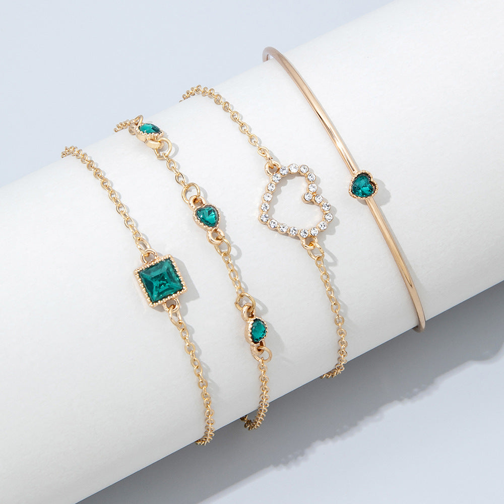 Elegant Emerald Square Rhinestone Bracelet