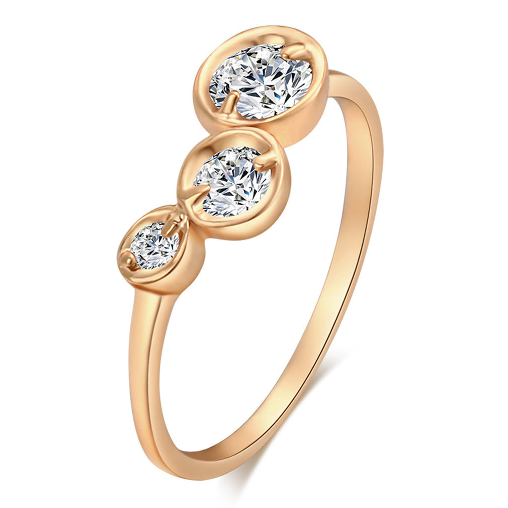 Simple Three-piece Lotus Leaf Exquisite Round Zircon Ring