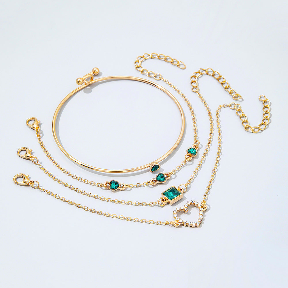 Elegant Emerald Square Rhinestone Bracelet