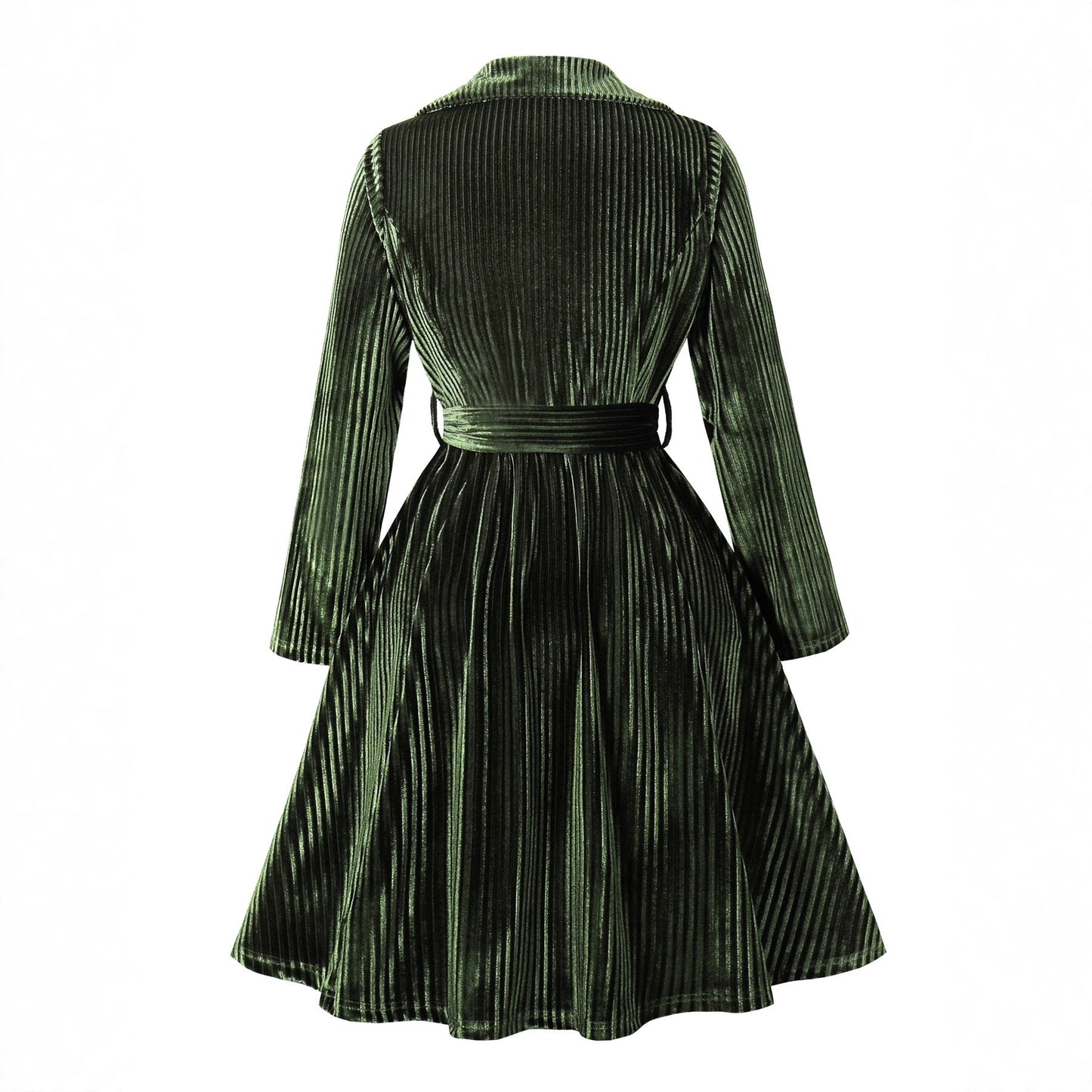 Retro Autumn And Winter Gold Velvet Temperament Long Sleeve Lace-up Waist-controlled Christmas Dress