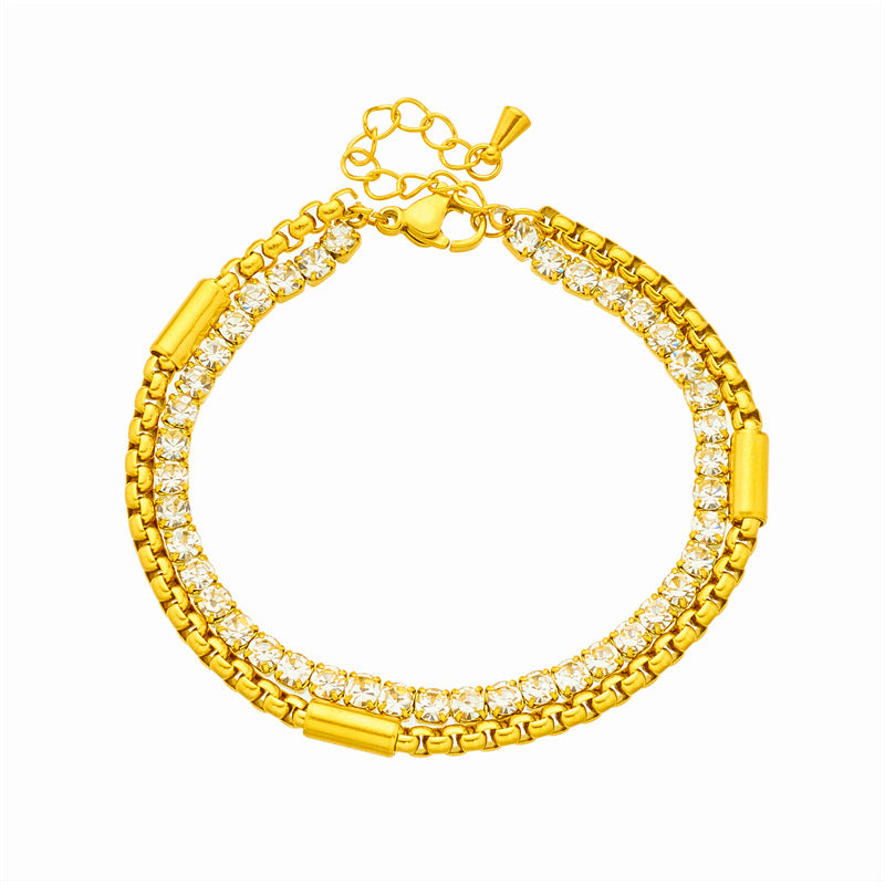Minority All-match Diamond-embedded Multi-layer Twin Titanium Steel Chain Jewelry Bracelet