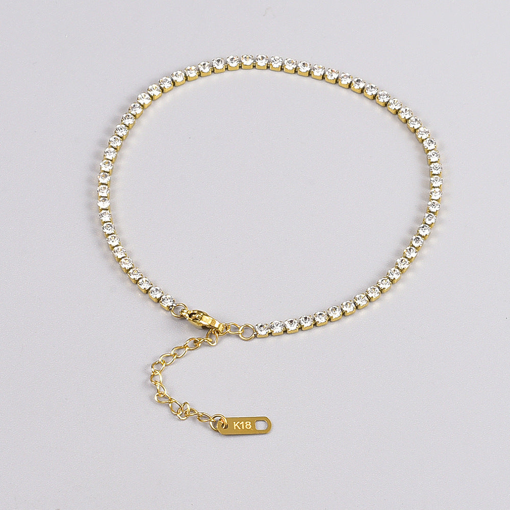 Titanium Steel Zircon Anklet Gold Containing Tail Chain Women's Summer Item Anklet