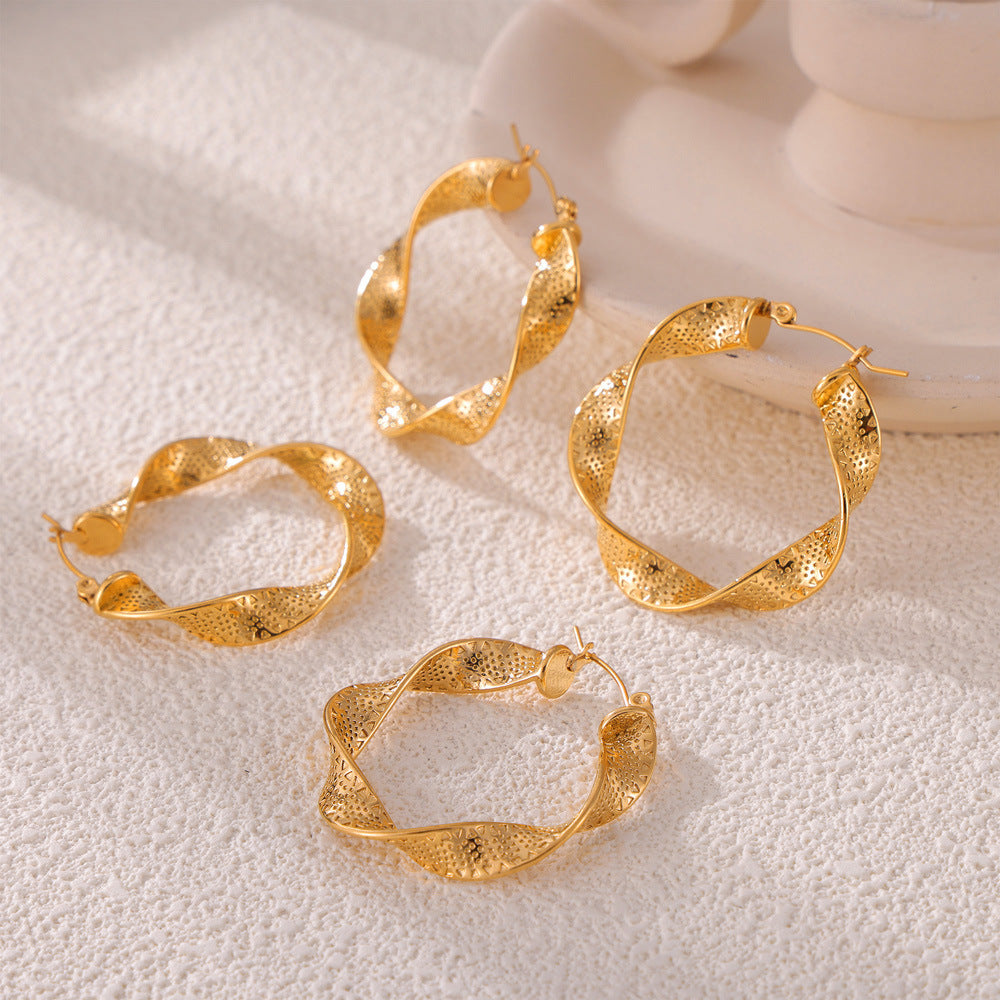 European And American Titanium Steel Metal Texture U-shaped Twisted Earrings