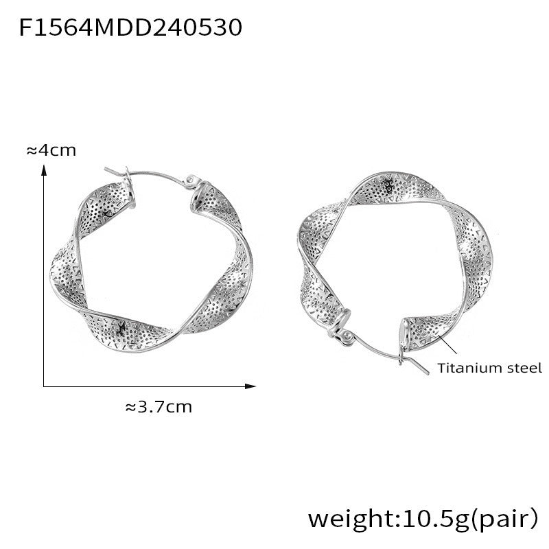 European And American Titanium Steel Metal Texture U-shaped Twisted Earrings