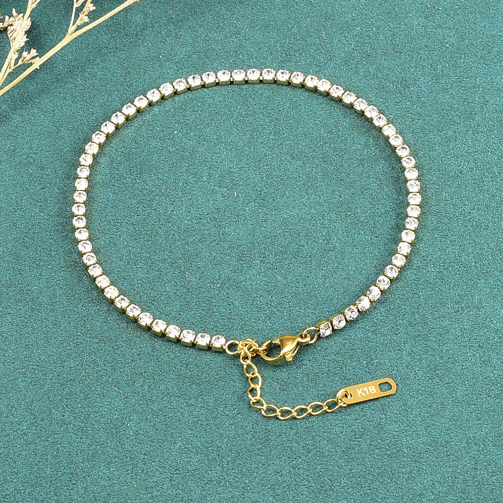 Titanium Steel Zircon Anklet Gold Containing Tail Chain Women's Summer Item Anklet
