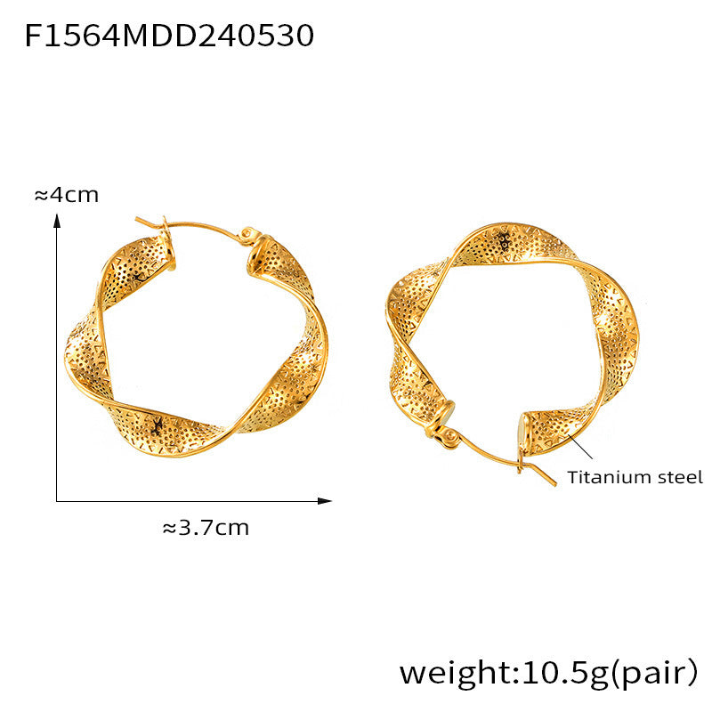 European And American Titanium Steel Metal Texture U-shaped Twisted Earrings