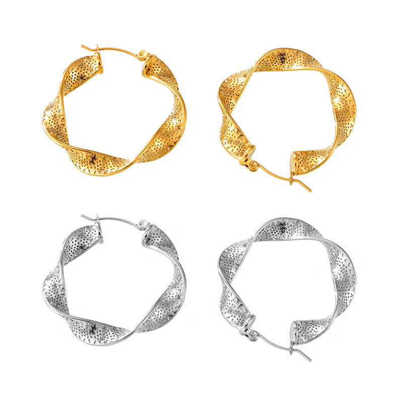 European And American Titanium Steel Metal Texture U-shaped Twisted Earrings