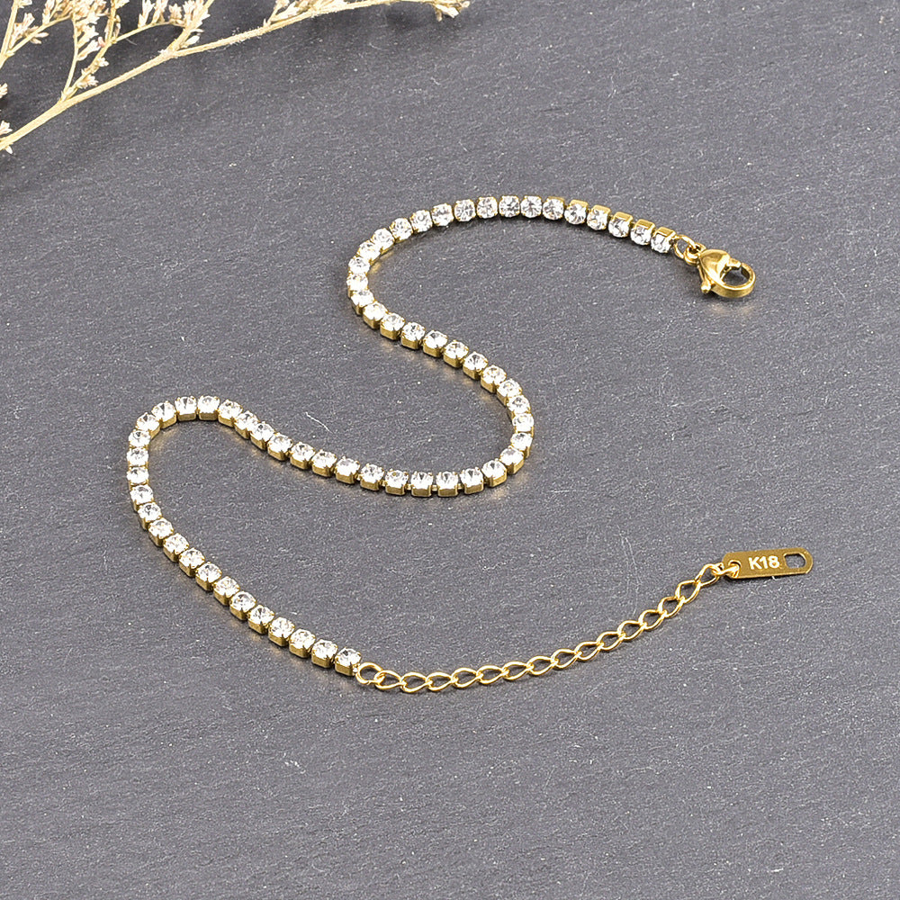 Titanium Steel Zircon Anklet Gold Containing Tail Chain Women's Summer Item Anklet