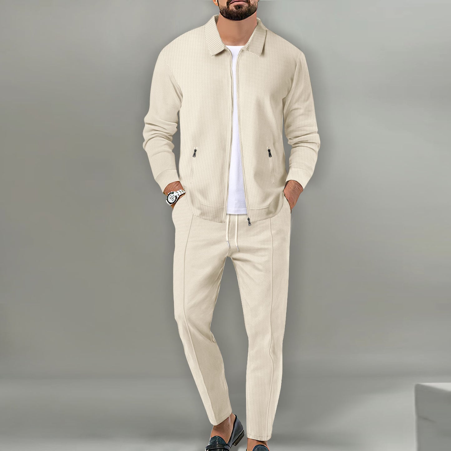 Coat Men's Autumn Zipper Pocket Lapels Slim-fit Cardigan Jacket Suits
