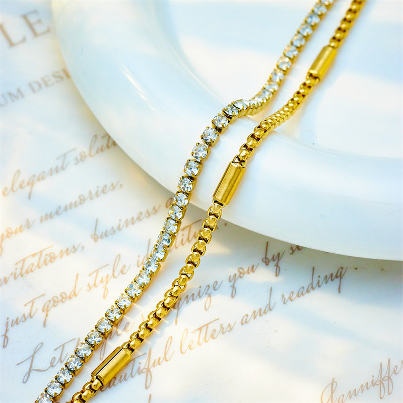 Minority All-match Diamond-embedded Multi-layer Twin Titanium Steel Chain Jewelry Bracelet
