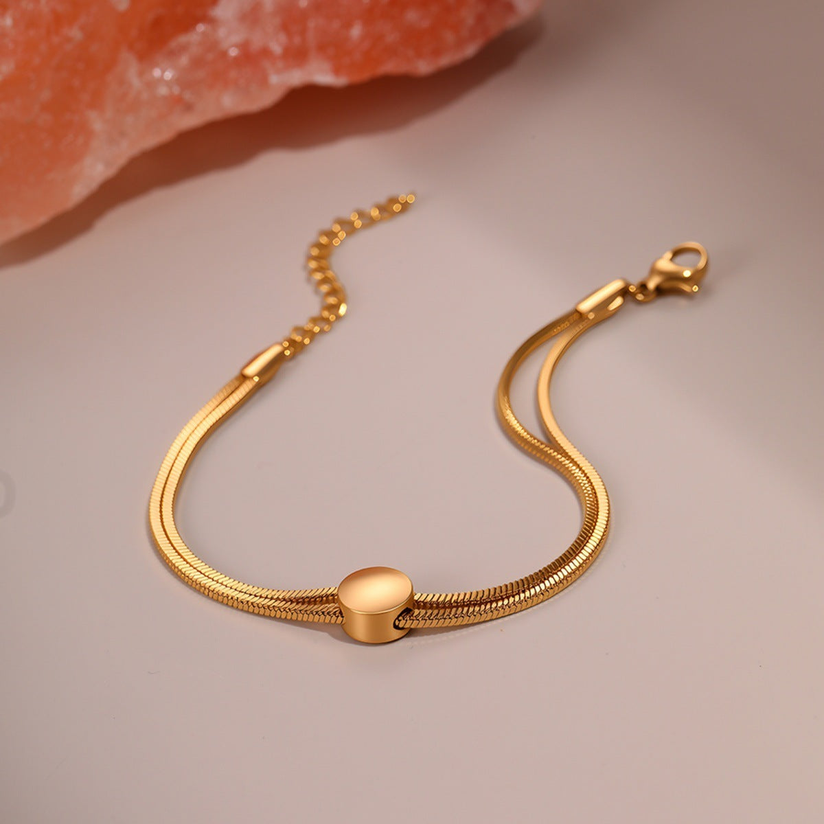 Minimally Designed Titanium Steel Bracelet Without Fading 18K Gold Snake Chain