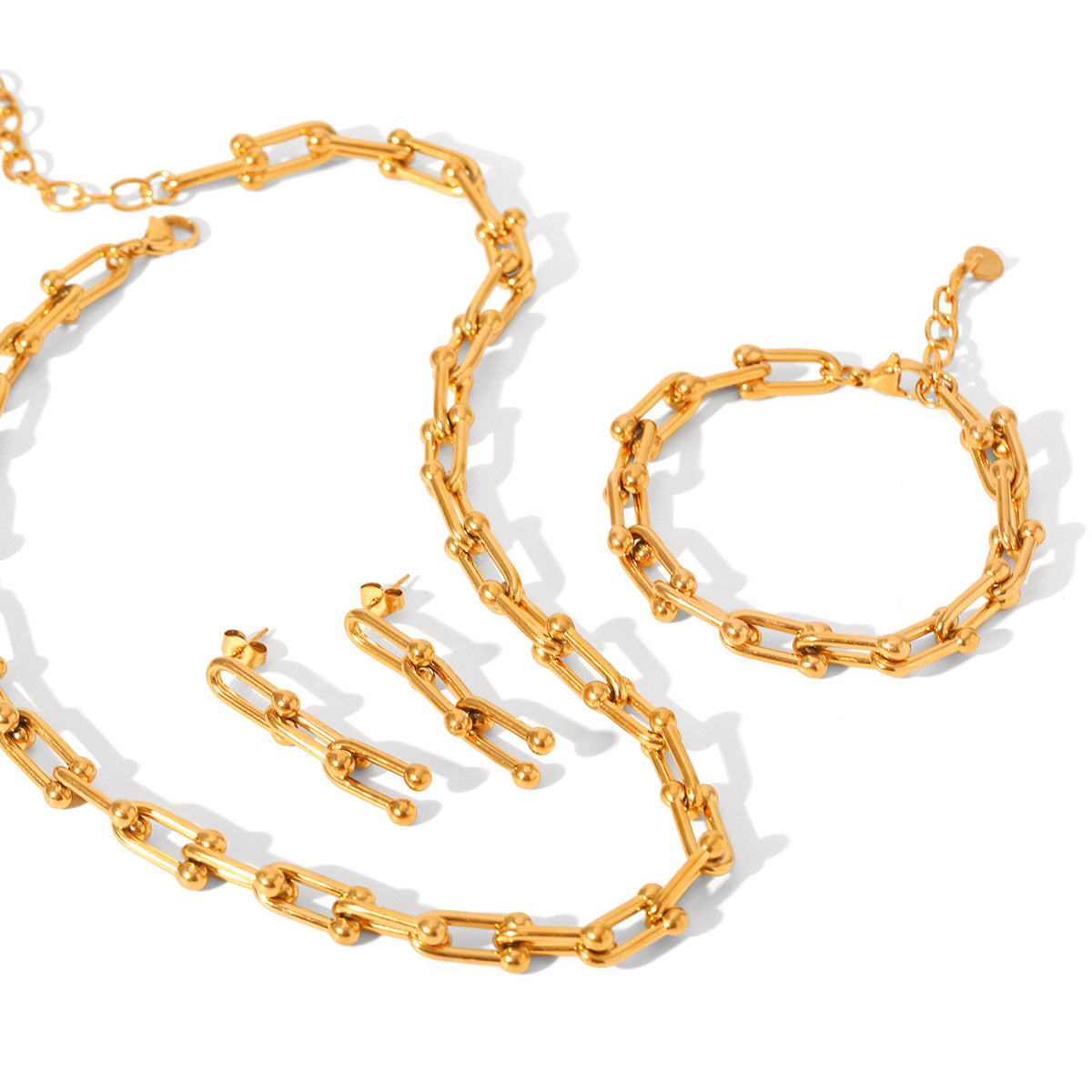 Stainless Steel Necklace Horseshoe Chain Bracelet Earrings