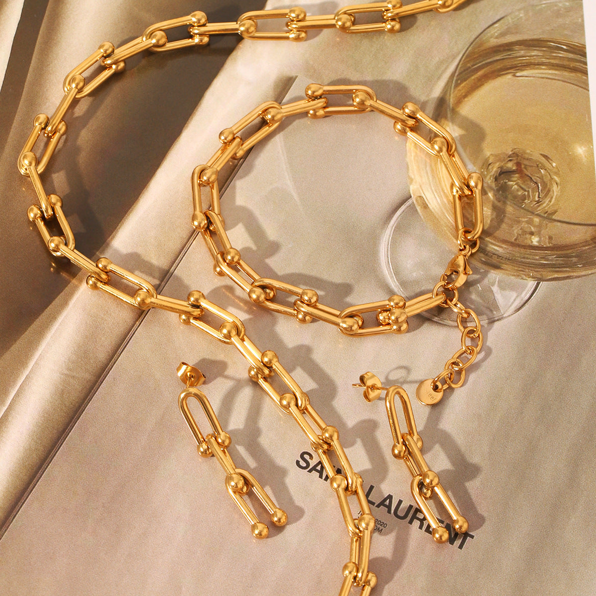Stainless Steel Necklace Horseshoe Chain Bracelet Earrings
