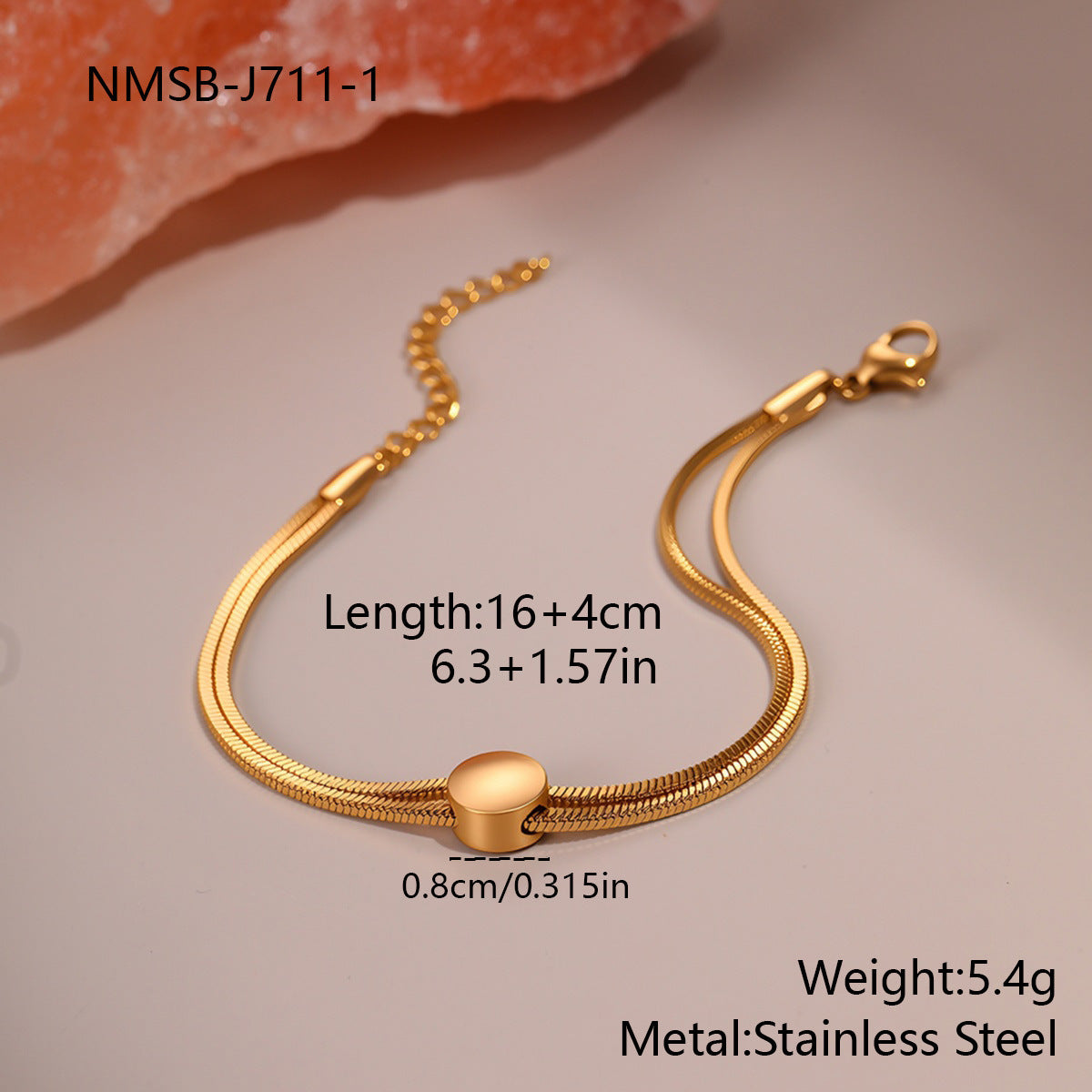 Minimally Designed Titanium Steel Bracelet Without Fading 18K Gold Snake Chain