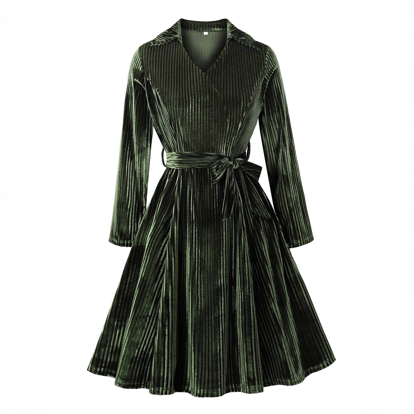 Retro Autumn And Winter Gold Velvet Temperament Long Sleeve Lace-up Waist-controlled Christmas Dress