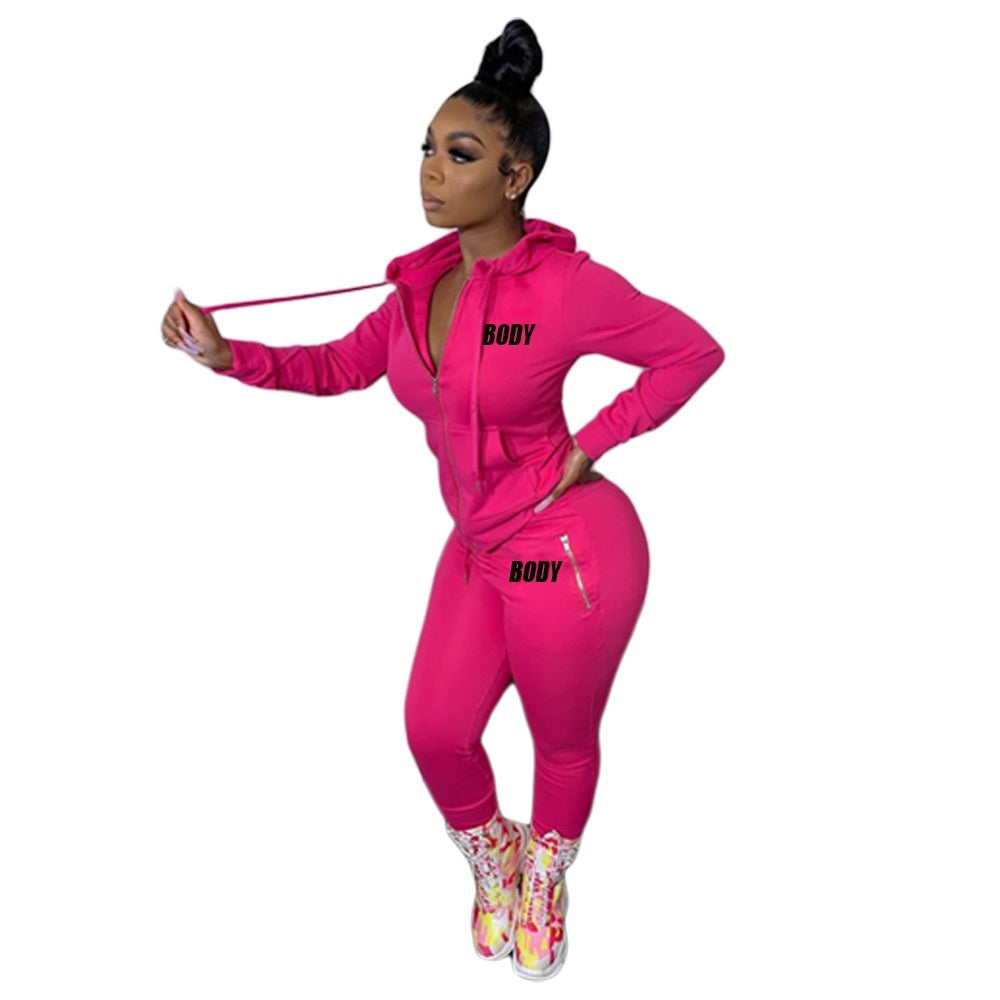 Women's Letter Printing Suit Personality Zipper