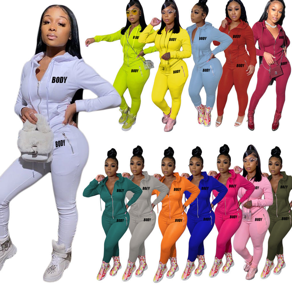 Women's Letter Printing Suit Personality Zipper