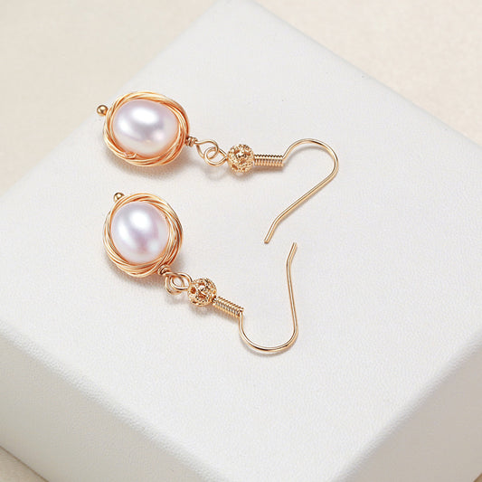 New Oval Handmade Winding Natural Pearl Earrings Women