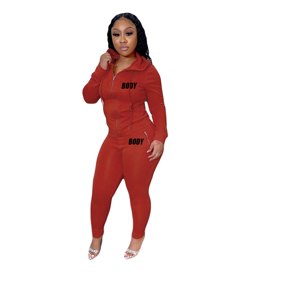 Women's Letter Printing Suit Personality Zipper