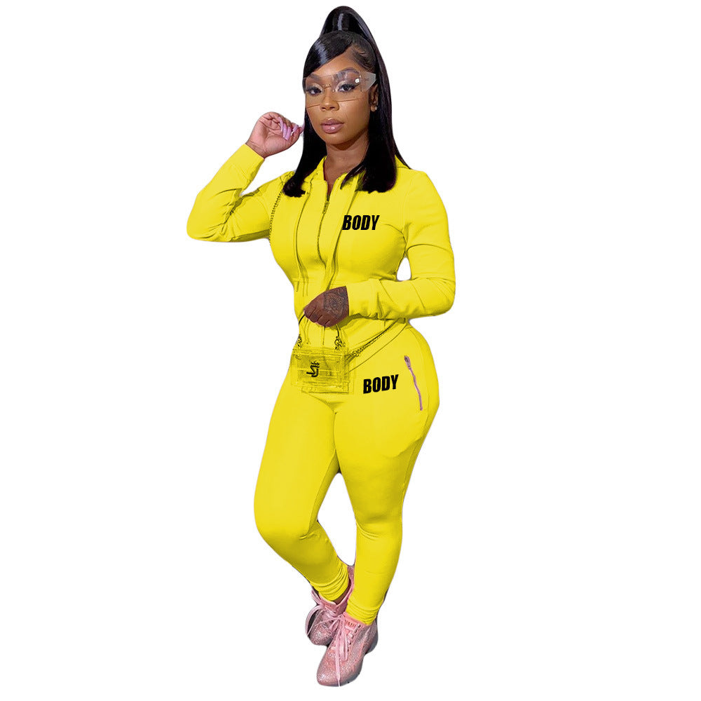 Women's Letter Printing Suit Personality Zipper