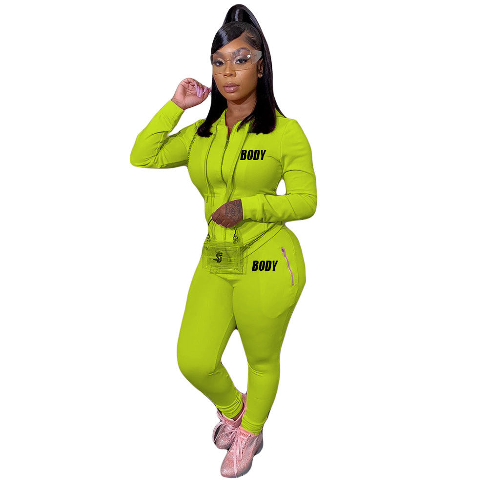 Women's Letter Printing Suit Personality Zipper