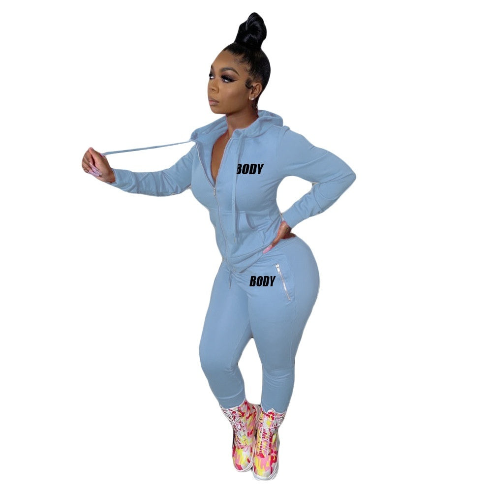 Women's Letter Printing Suit Personality Zipper