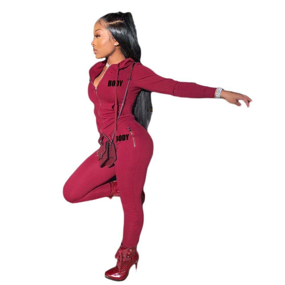 Women's Letter Printing Suit Personality Zipper