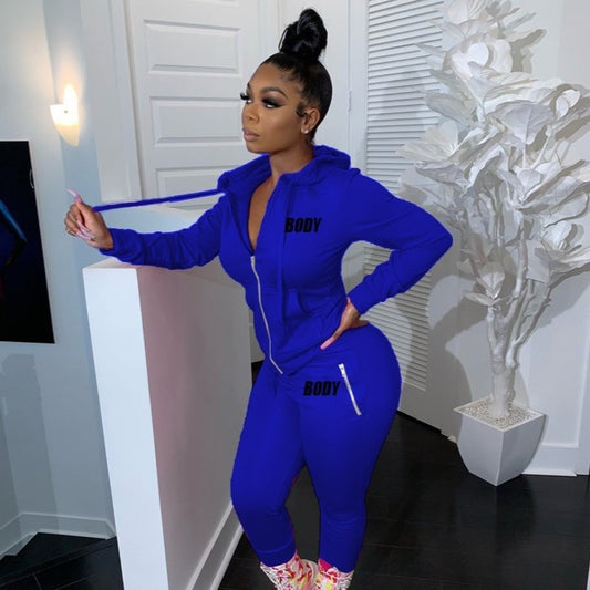 Women's Letter Printing Suit Personality Zipper