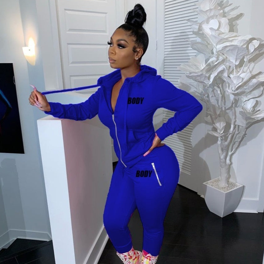 Women's Letter Printing Suit Personality Zipper