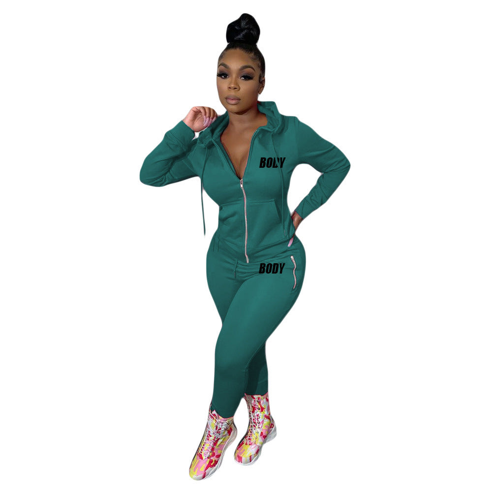 Women's Letter Printing Suit Personality Zipper