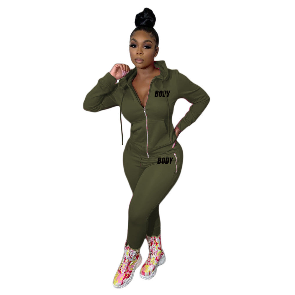 Women's Letter Printing Suit Personality Zipper